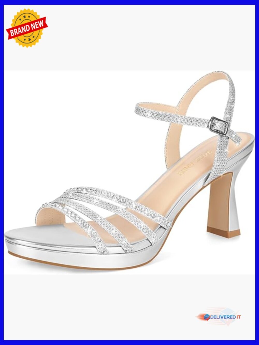 Women Platform Heels Chunky Rhinestone Open Toe Ankle Strap Dress Pump Sandals